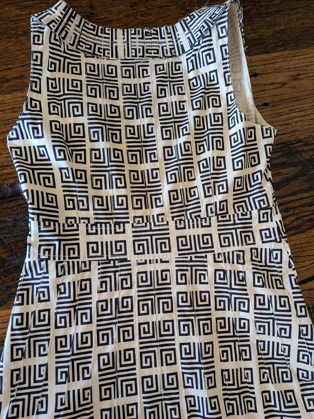Tory Burch Navy and Cream Geometric Sleeveless Cotton Dress